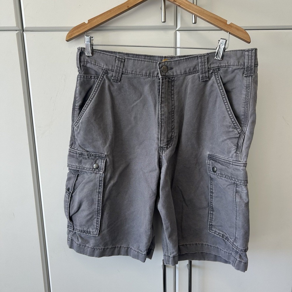 Carhartt Mens Gray Relaxed Fit Canvas Cargo Shorts Size 36 Workwear Utility